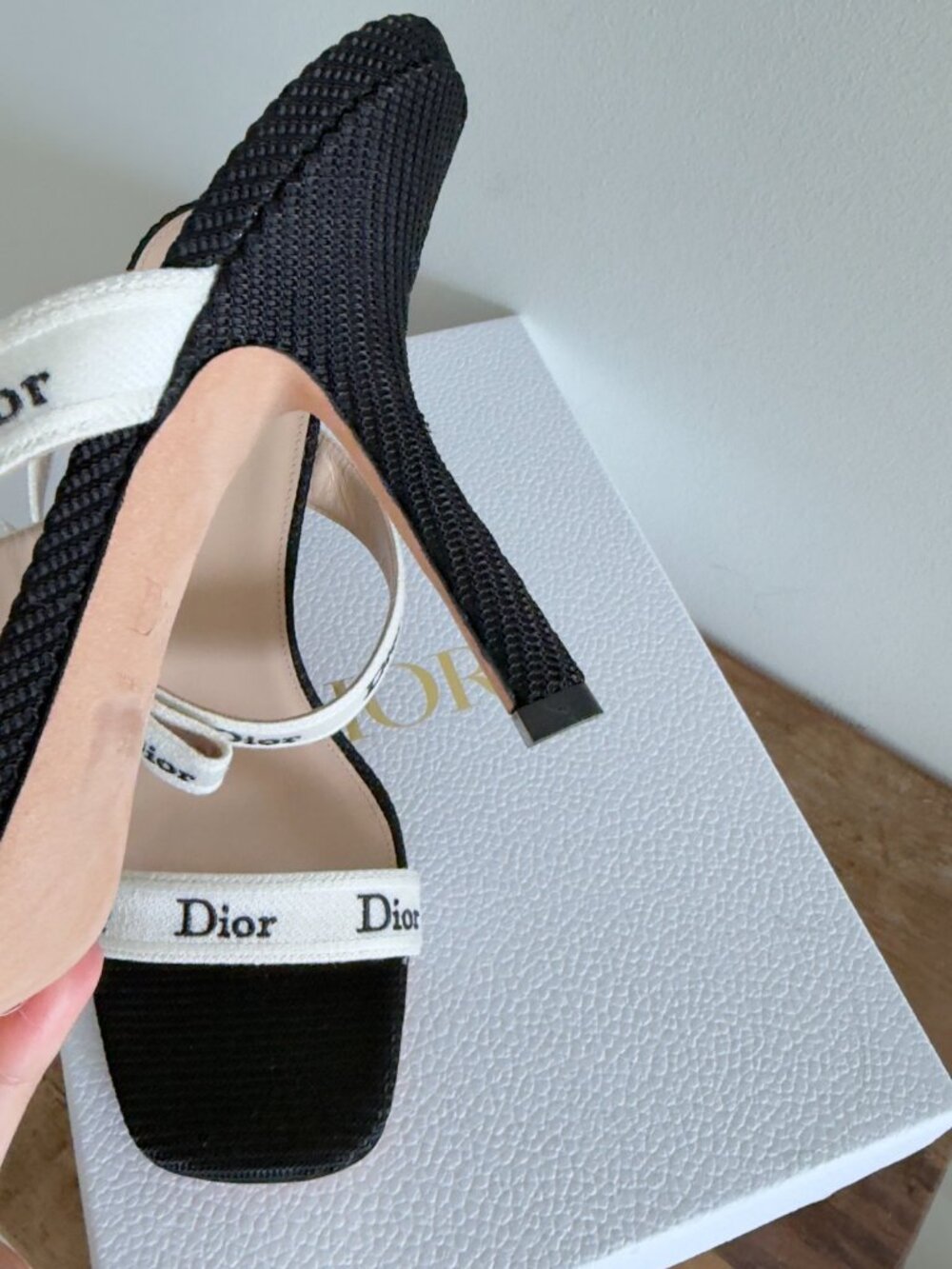 Christain Dior Heeled Sandal with J'Adior Straps Black Embroidered Cotton, 39.5 - Picture 7 of 13